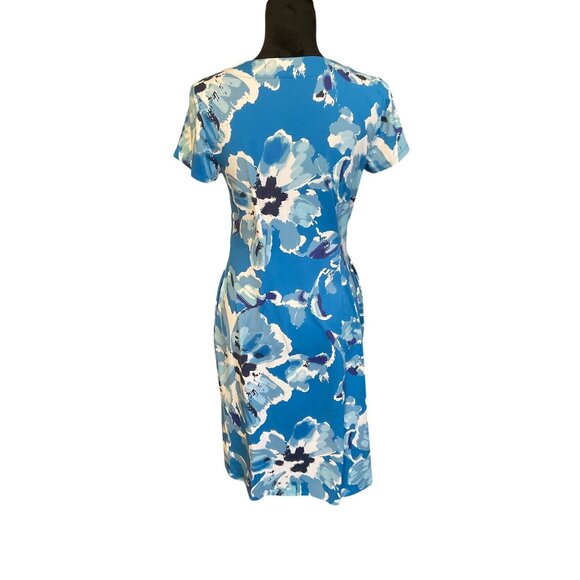 Sunsets & Sweet Tea Aqua Blue Floral Short Sleeve Knee-Length V-Neck Dress - Wom - Picture 2 of 4